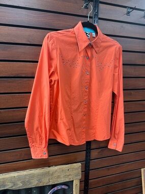 Rockies Women's Orange Button-Down Shirt with Stud Accents